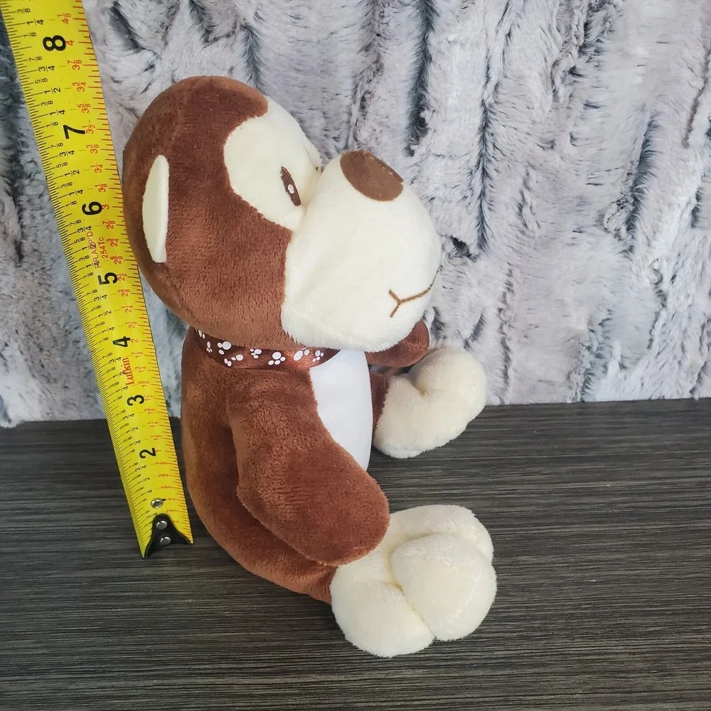 World Plush Brown And Cream Monkey With Embroidered‎ Paw Print On Belly + Ribbon